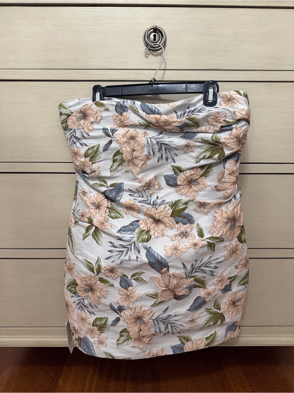Floral Strapless Mini Dress in Peach & Blue